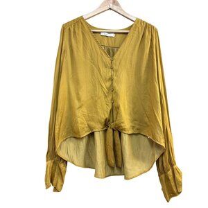 Mustard Seed Womens Mustard Yellow Button-Front Blouse S